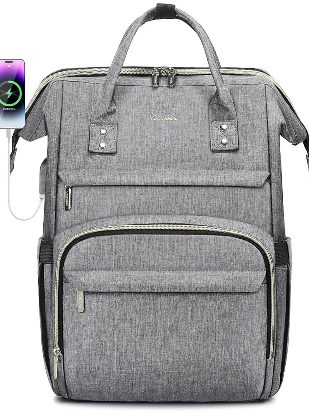 Convertible Grey Women’s Backpack with USB Charging Port